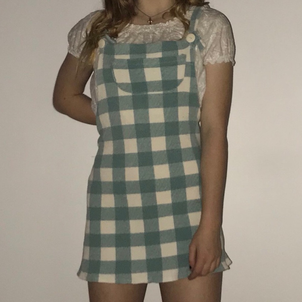 Gingham Plaid Overall Dress